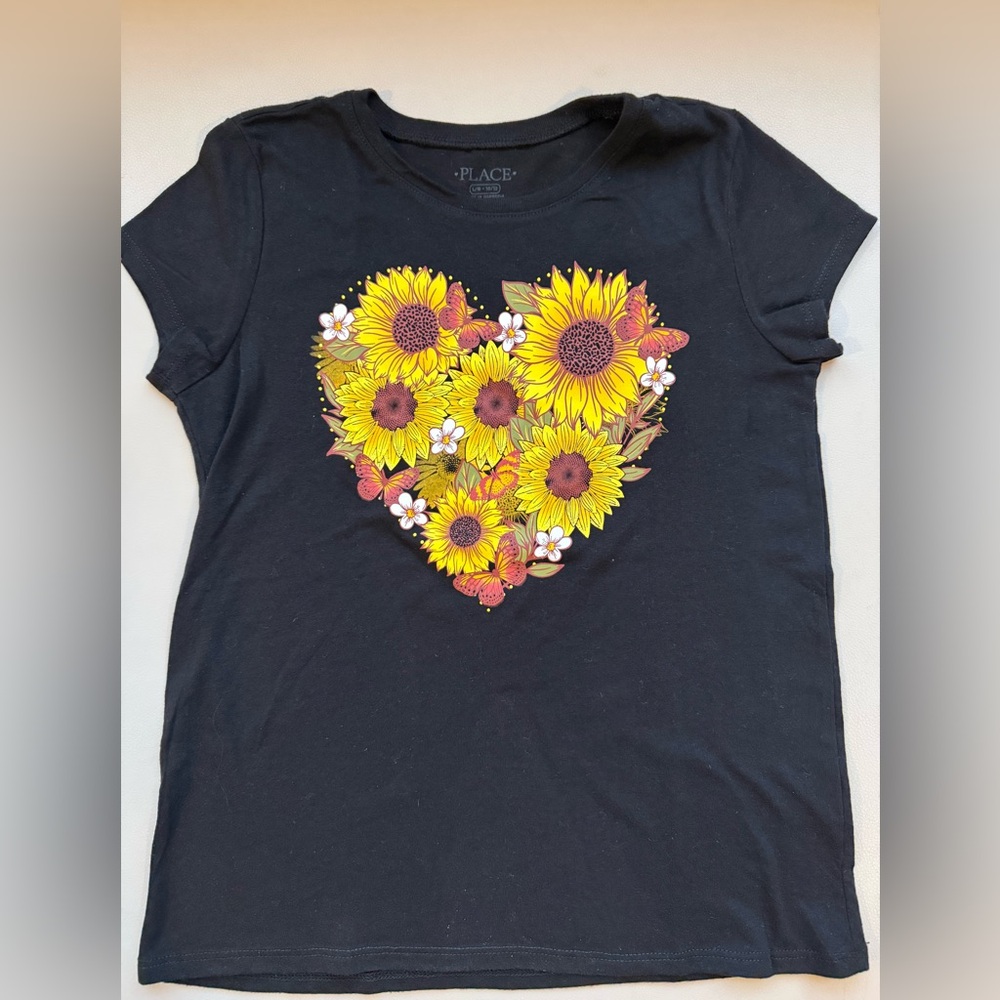 The Children's Place Black Shirt with Yellow Floral Heart